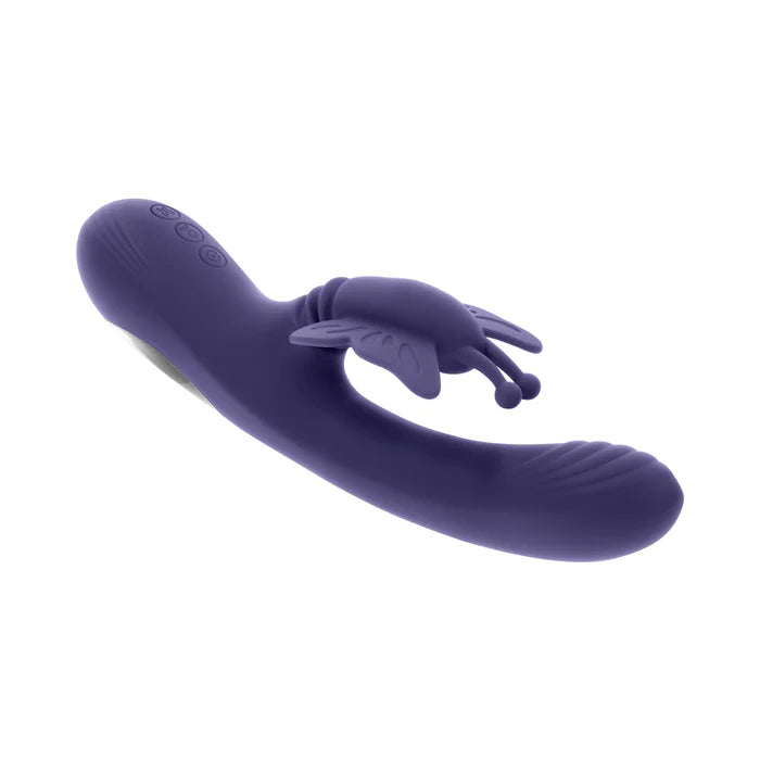 Purple silicone thrusting butterfly vibrator with G-spot shaft