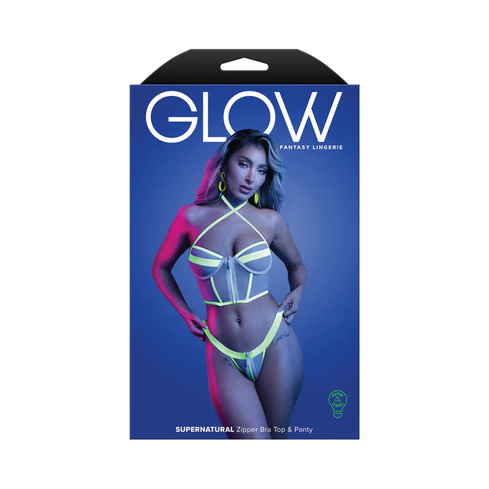 Fantasy Lingerie Glow Supernatural Glow-in-the-Dark Zipper Top & Panty