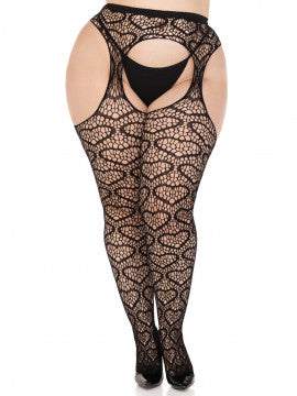 Leg Avenue Heart Net Suspender Hose - OS - Black