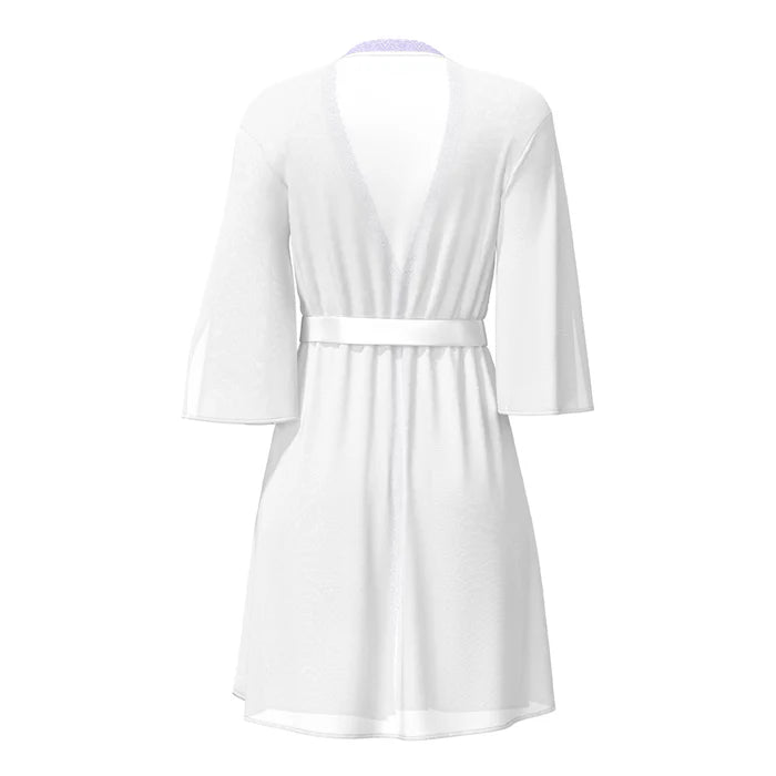 Magic Silk Sheer Passion Flutter Sleeve Robe White/Lavender