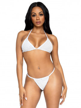 White Tempest two-piece bikini lingerie set in one size featuring a minimalist bikini-style top and matching bottom with a soft stretch fit.