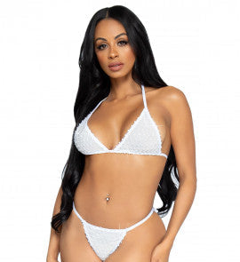 White Tempest two-piece bikini lingerie set in one size featuring a minimalist bikini-style top and matching bottom with a soft stretch fit.