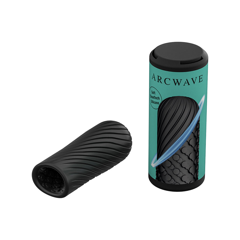 Arcwave Ghost reversible silicone pocket stroker in black on a neutral background