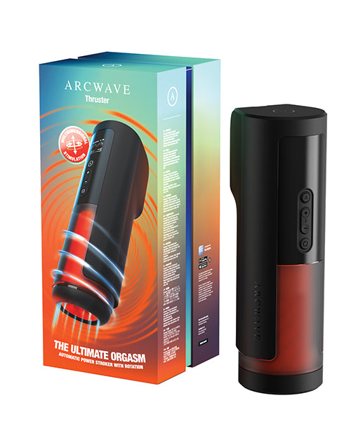 Arcwave Thruster automatic stroking and rotating male masturbator — 200 strokes per minute, 150 rotations, Koosync app video sync, autopilot mode, CleanTech medical grade silicone, USB rechargeable, 2 year warranty
