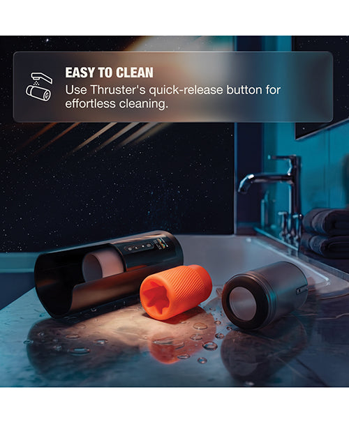 Arcwave Thruster automatic stroking and rotating male masturbator — 200 strokes per minute, 150 rotations, Koosync app video sync, autopilot mode, CleanTech medical grade silicone, USB rechargeable, 2 year warranty
