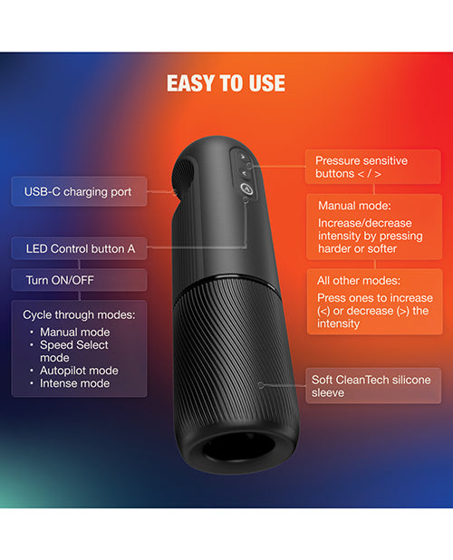Arcwave Orbit 360° rotating male masturbator stroker — two-handed twist motion, pressure sensitive buttons, 4 control modes, Koosync app video sync, CleanTech medical grade silicone sleeve, USB rechargeable, 2 year warranty
