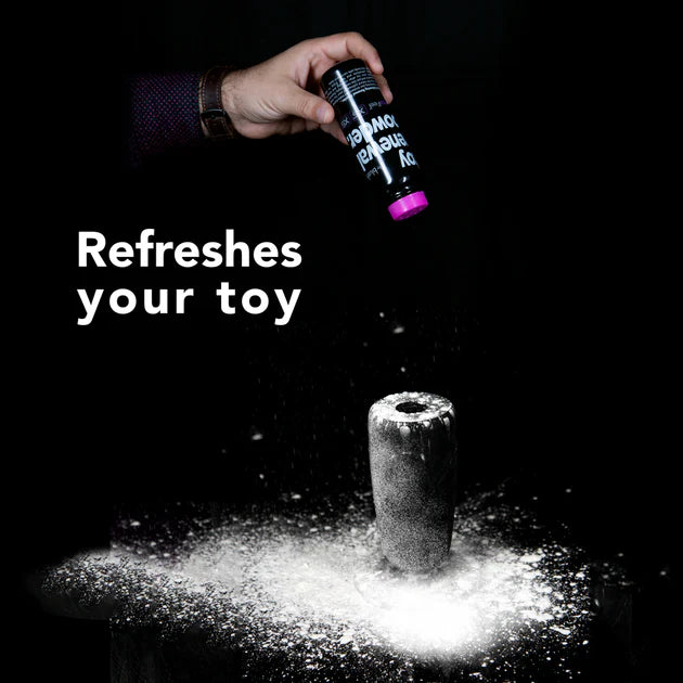 Blush SensaFeel Toy Renewal Powder 3.4 oz bottle for maintaining softness and texture of silicone and latex toys.