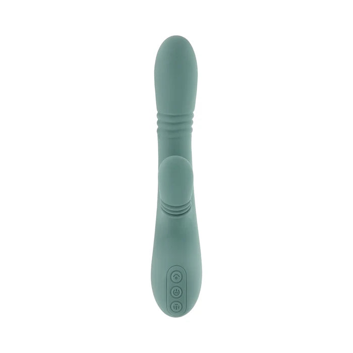 Evolved rechargeable thrusting vibrator with circular clitoral massage