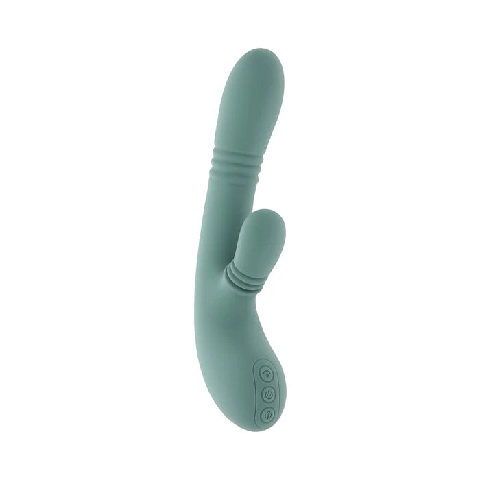 Mint green silicone G-spot and clitoral vibrator by Evolved