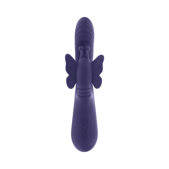 Purple silicone thrusting butterfly vibrator with G-spot shaft