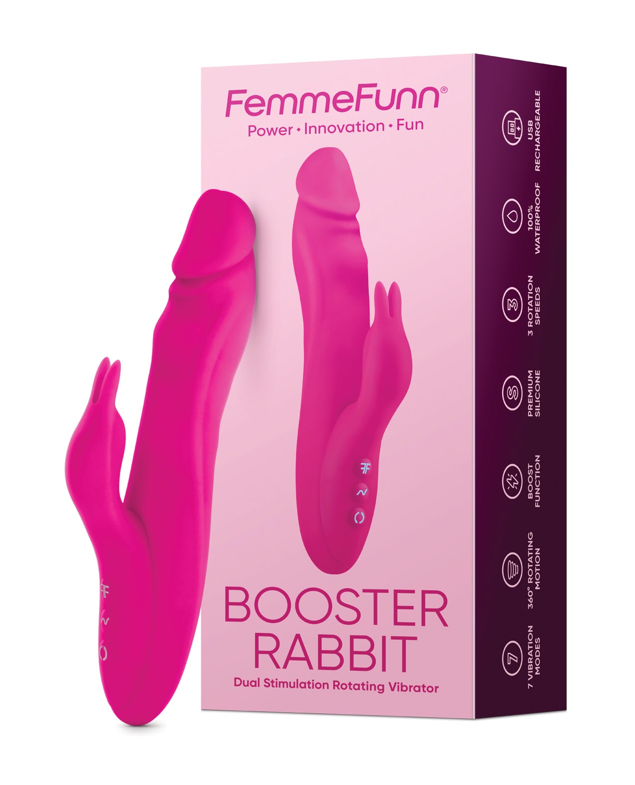 FemmeFunn Vortex Booster Rabbit vibrator in pink on a neutral background