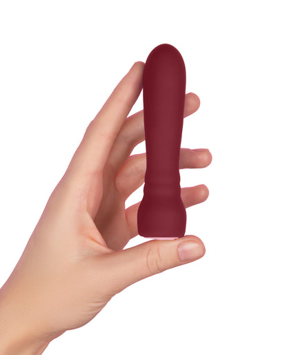 FemmeFunn Booster Bullet maroon vibrator with magnetic USB charging case
