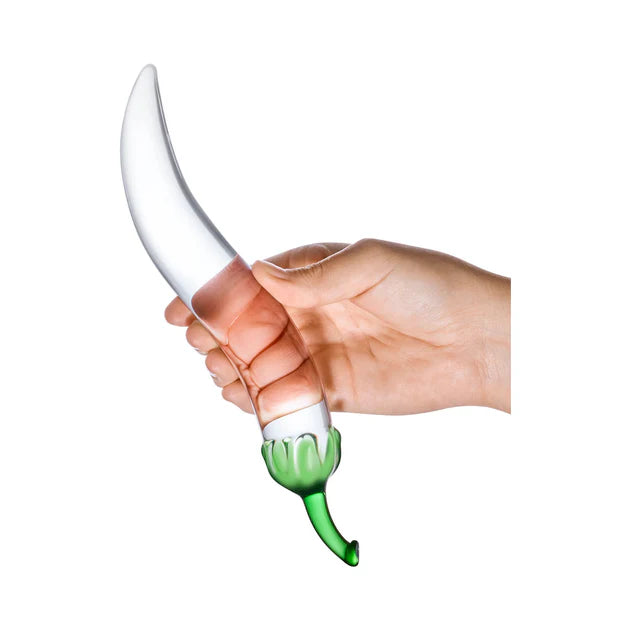 Glas Chili Pepper glass dildo tapered tip ergonomic stem handle


