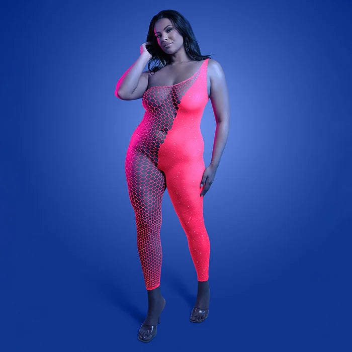 Lingerie Glow Hyperdrive UV Reactive Rhinestone Bodystocking Queen Size