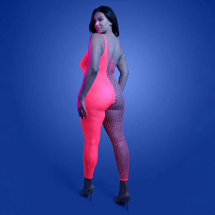 Lingerie Glow Hyperdrive UV Reactive Rhinestone Bodystocking Queen Size
