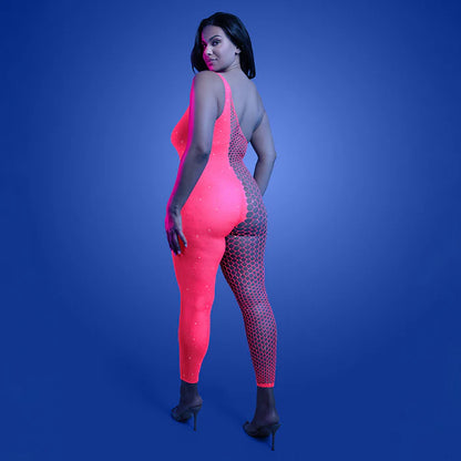 Lingerie Glow Hyperdrive UV Reactive Rhinestone Bodystocking Queen Size