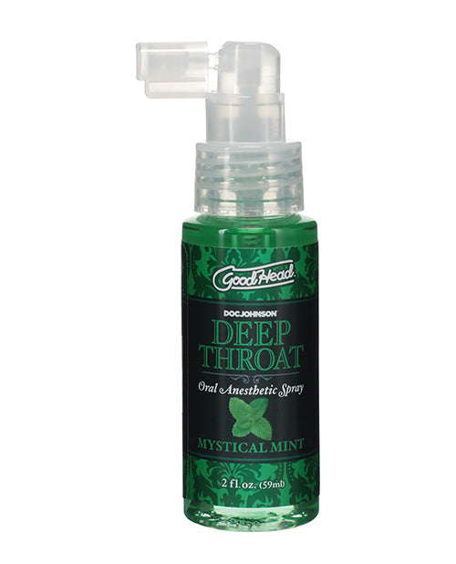 GoodHead Deep Throat Spray Mystical Mint bottle held in hand to show size