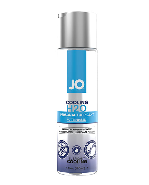 JO H2O Cooling water-based lubricant 4 oz bottle on a neutral background