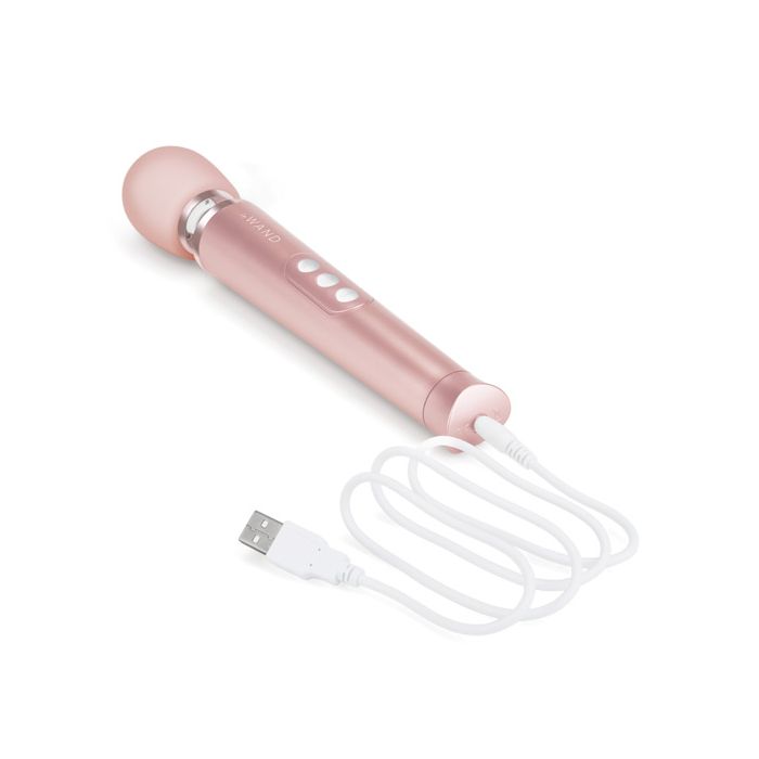 Le Wand Petite rose gold vibrator with 3-button control panel in view