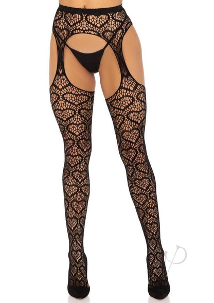 Leg Avenue Heart Net Suspender Hose - OS - Black
