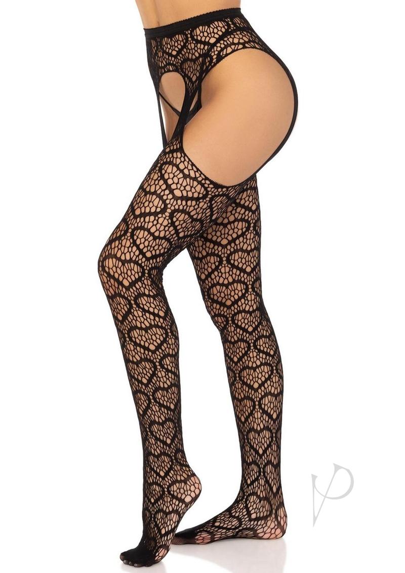 Leg Avenue Heart Net Suspender Hose - OS - Black