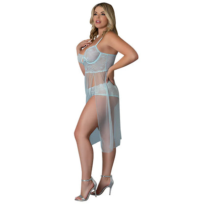 Silk Blue Sky Long Chemise & Boy Short Panty Blue
