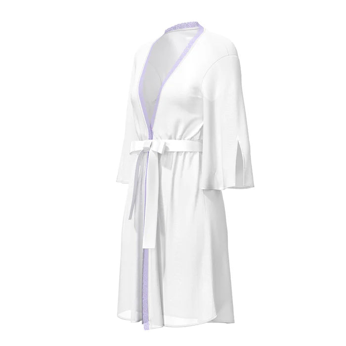 Magic Silk Sheer Passion Flutter Sleeve Robe White/Lavender