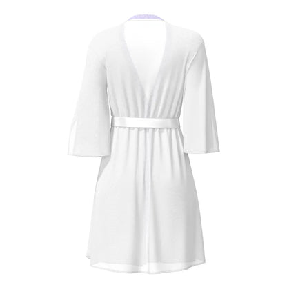 Magic Silk Sheer Passion Flutter Sleeve Robe White/Lavender