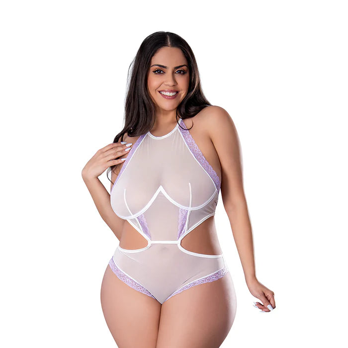Sheer Passion Halter Teddy White/Lavender