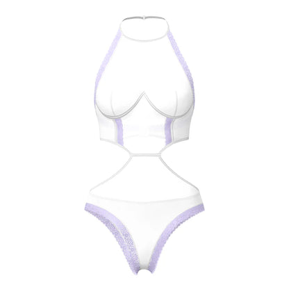 Sheer Passion Halter Teddy White/Lavender