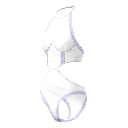 Sheer Passion Halter Teddy White/Lavender