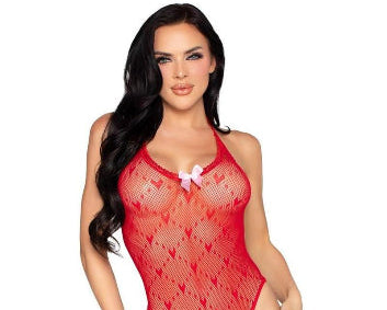 Mini Heart Trimmed Heart Net Teddy with Attached Stockings