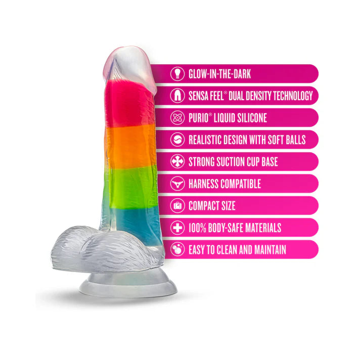 Neo Elite Glow-in-the-Dark Rainbow Rave 6.5 in. Silicone Dual Density Dildo