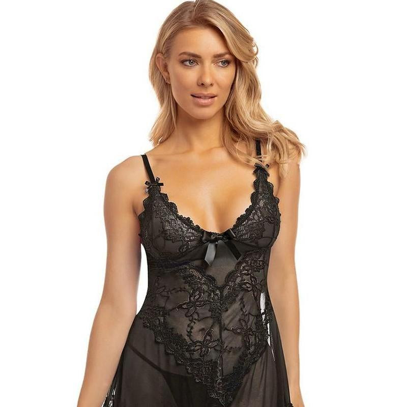 Oh La La Cheri Valentine Babydoll lingerie set in black, size small.