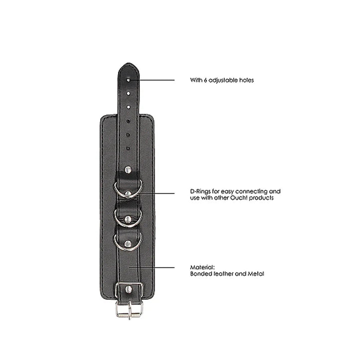 Ouch! Black & White Adjustable Bonded Leather Wrist or Ankle Cuffs Black