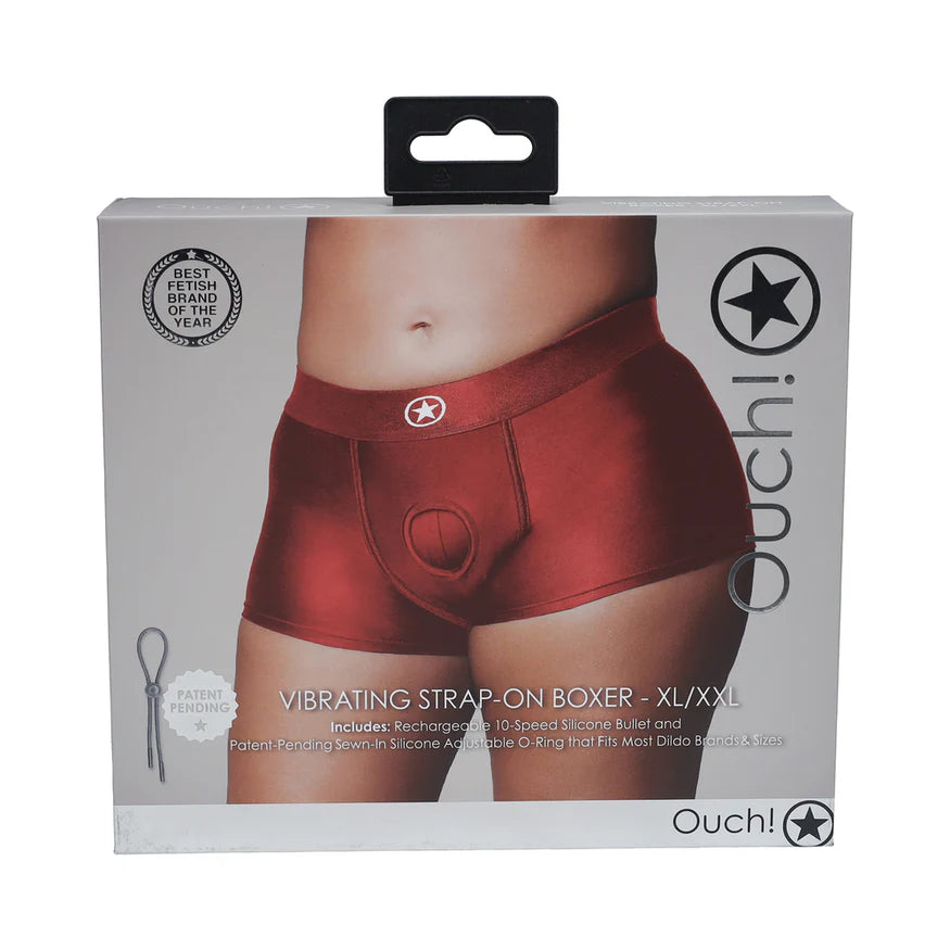 Ouch! Vibrating Strap-on Boxer Red