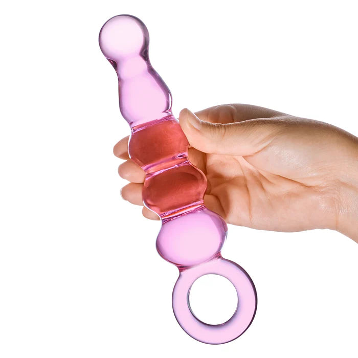 Quintessence Beaded Anal Slider Glass Dildo with Ring Handle
