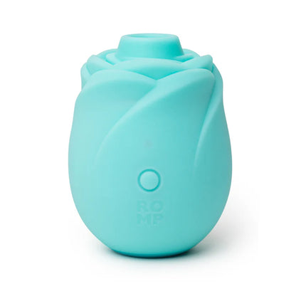 Romp Glow Rose rechargeable clitoral stimulator in aqua body-safe silicone.