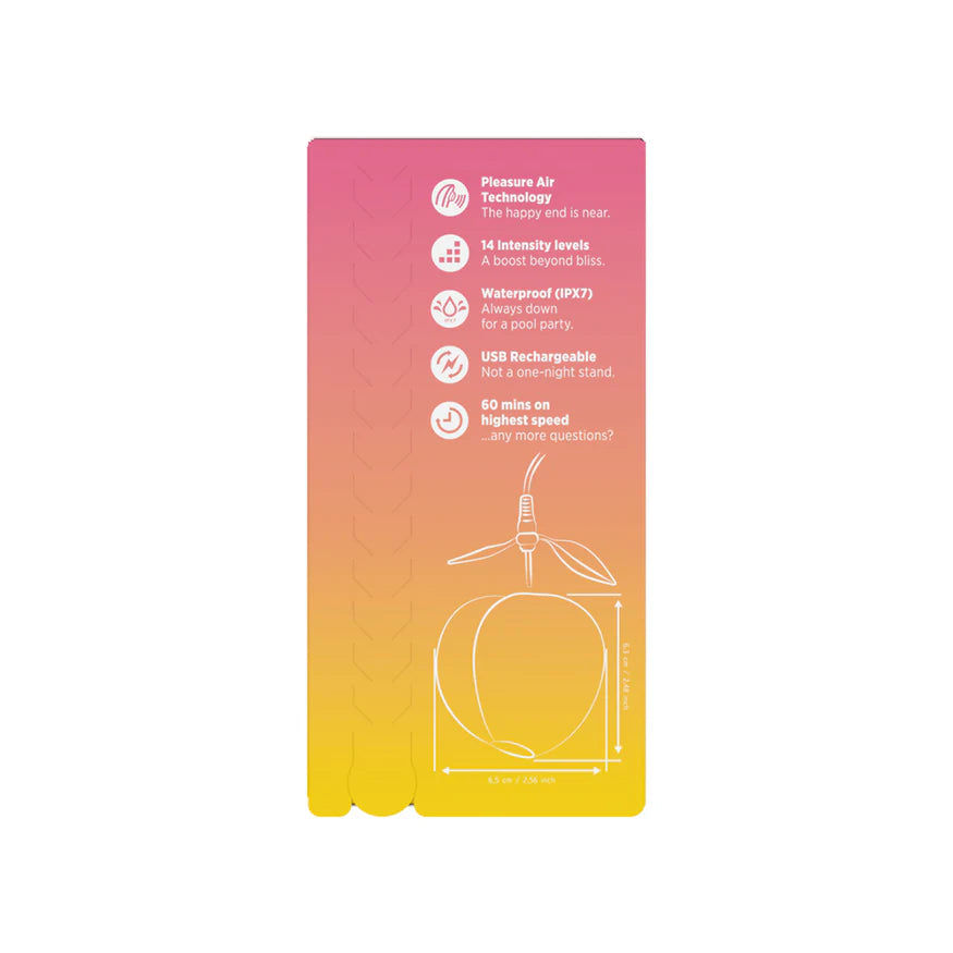 ROMP Pink Peach Pleasure Air Technology clitoral stimulator in pink peach — 14 intensities, IPX7 waterproof, rechargeable, body-safe silicone — comes with display stand
