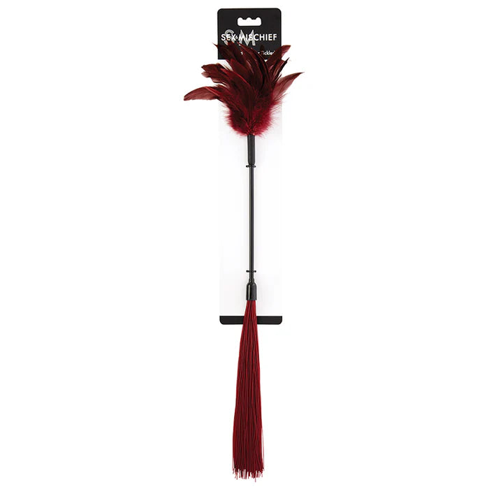 Sex & Mischief Shadow Feather Tickler Dual-Ended Flogger Burgundy