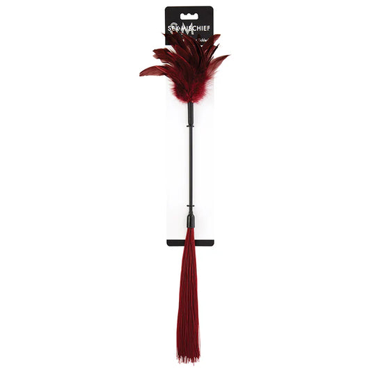 Sex & Mischief Shadow Feather Tickler Dual-Ended Flogger Burgundy
