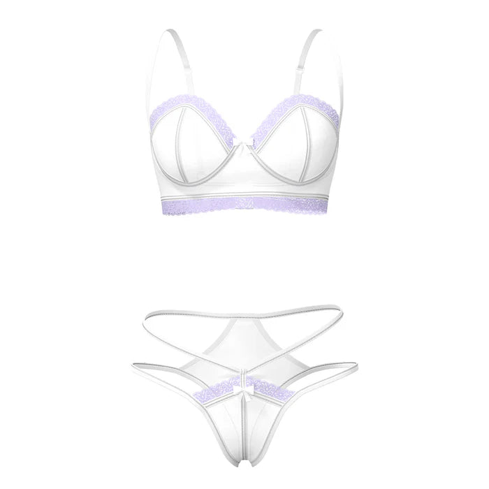 Sheer Passion Demi Bra & High Cut Tanga White/Lavender