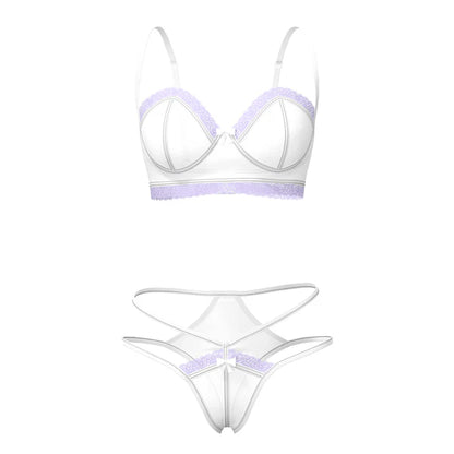 Sheer Passion Demi Bra & High Cut Tanga White/Lavender