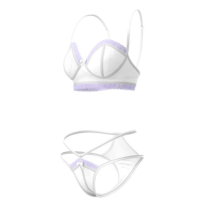 Sheer Passion Demi Bra & High Cut Tanga White/Lavender