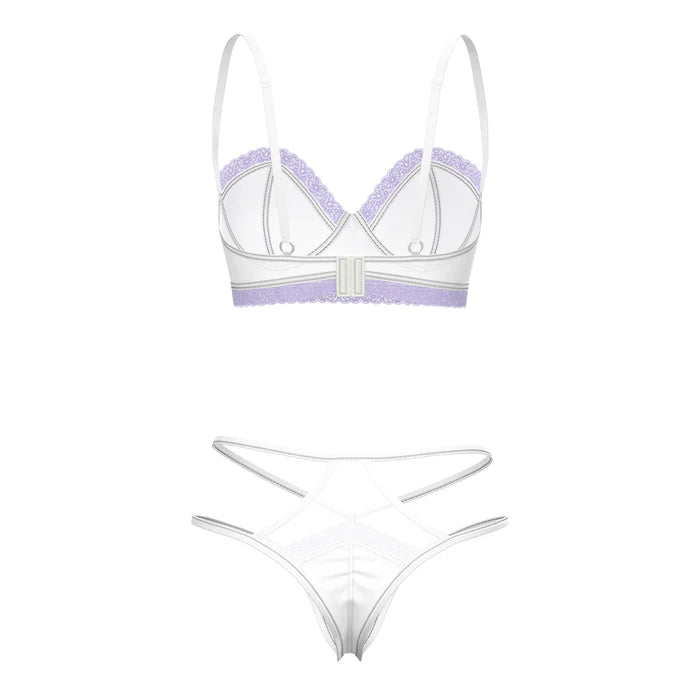Sheer Passion Demi Bra & High Cut Tanga White/Lavender