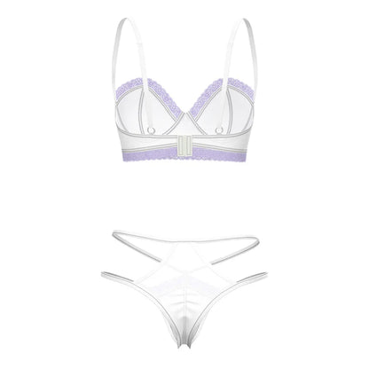 Sheer Passion Demi Bra & High Cut Tanga White/Lavender