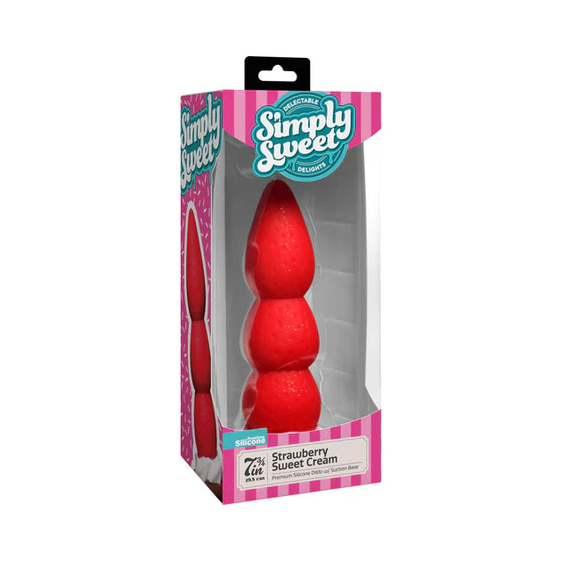 Premium silicone strawberry novelty dildo with smooth texture.