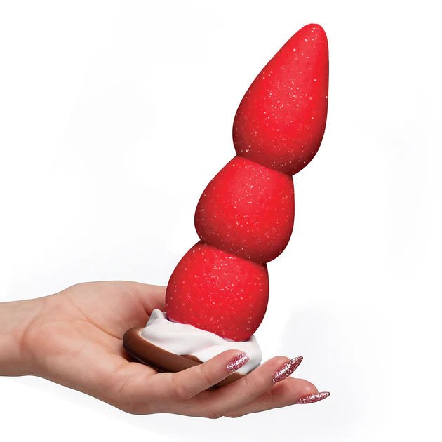 Simply Sweet Strawberry Sweet Cream premium silicone dildo with fruit-inspired design.