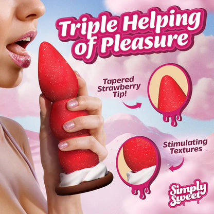 Simply Sweet Strawberry Sweet Cream premium silicone dildo with fruit-inspired design.