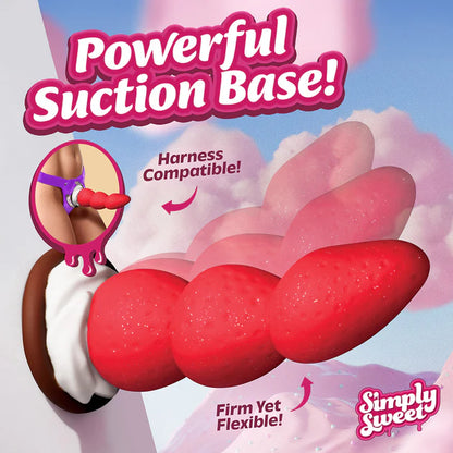 Strawberry-themed body-safe silicone dildo for solo or partner play.